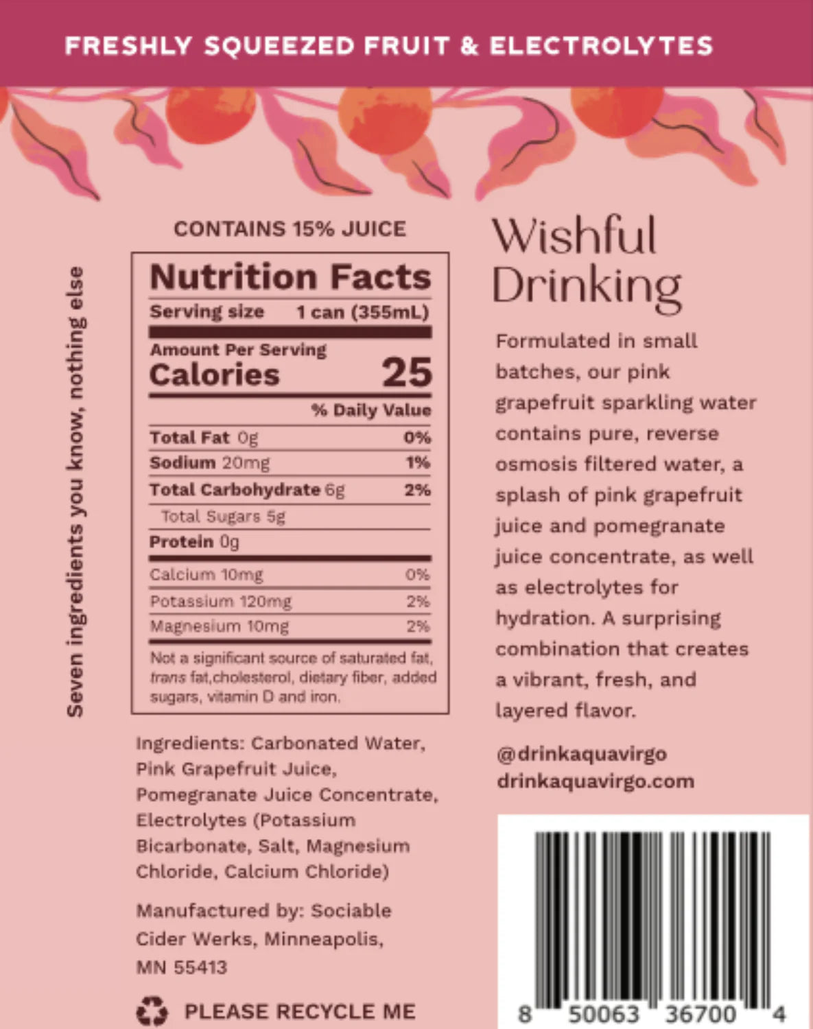 Aqua Virgo - Pink Grapefruit Sparkling Water