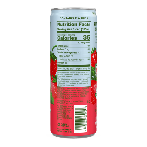 Huxley Strawberry Energy Refresher Nutrition Facts