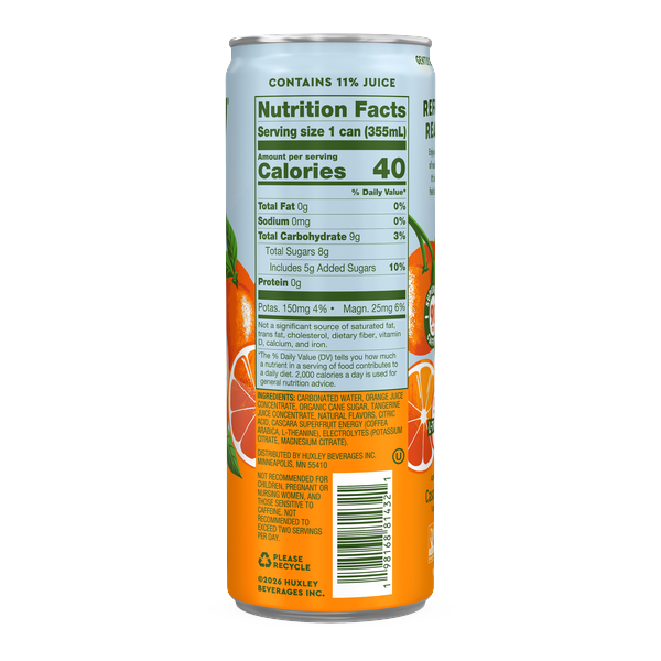Huxley Tangerine Energy Refresher Nutrition Facts