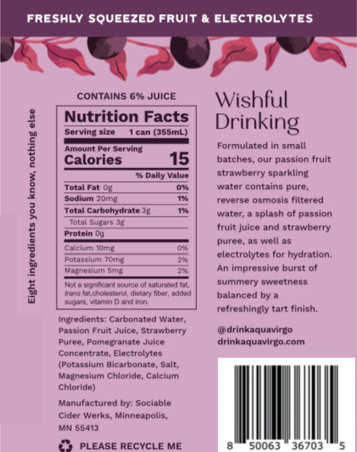 Aqua Virgo - Passion Fruit Strawberry Nutrition Facts