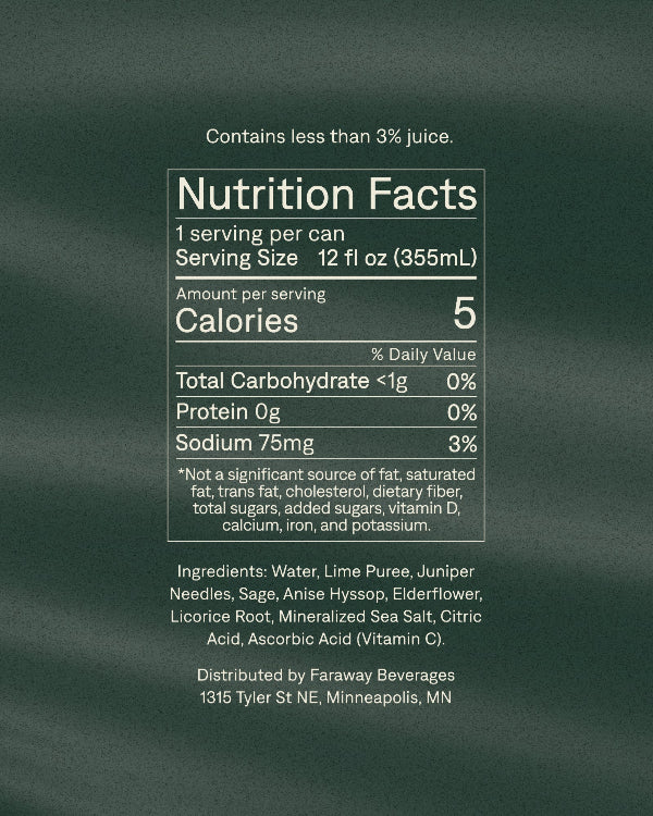 Sauna Water Nutrition Label