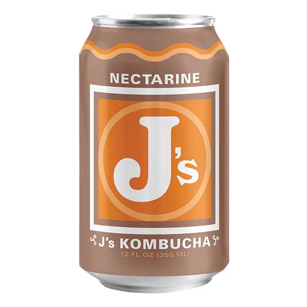 J's Kombucha, Nectarine Kombucha 12 oz can, St. Paul, Minneapolis, Minnesota