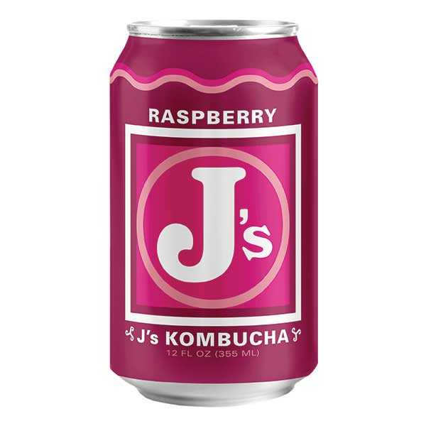 J's Kombucha, Raspberry Kombucha 12 oz can, St. Paul, Minneapolis, Minnesota